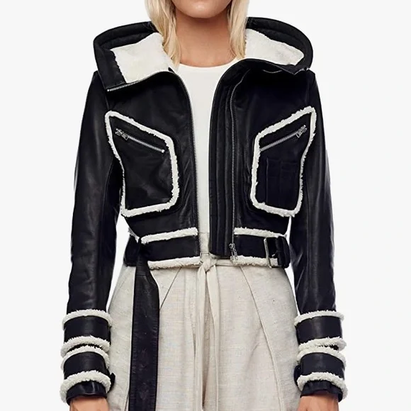 NWT Jonny Cota Leather snd Sherpa 5⭐️Fave Hoodie Moto - Picture 4 of 11